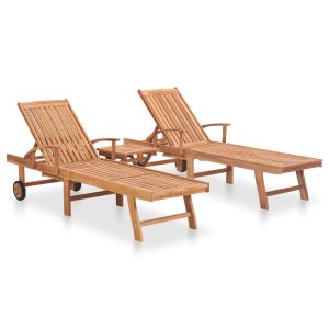 Espreguiçadeiras com mesa 2 pcs madeira de teca maciça
