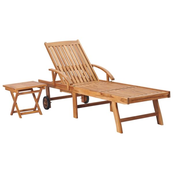 Espreguiçadeiras com mesa 2 pcs madeira de teca maciça - Image 3