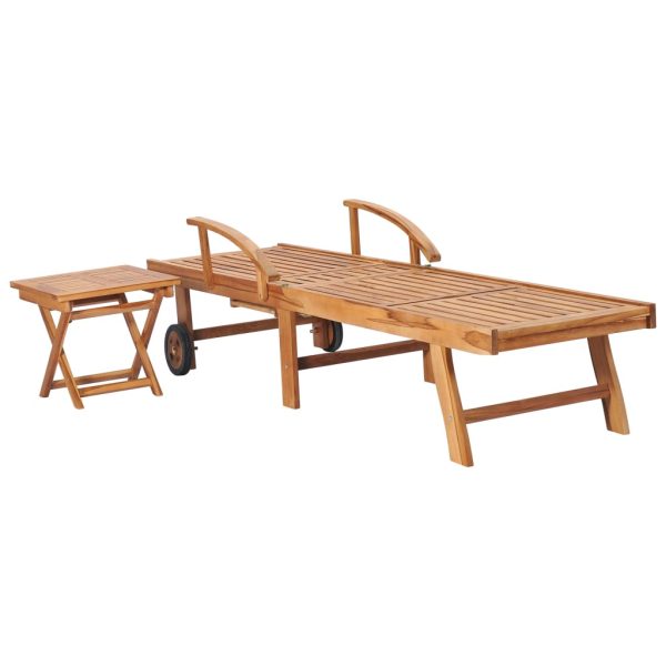 Espreguiçadeiras com mesa 2 pcs madeira de teca maciça - Image 4