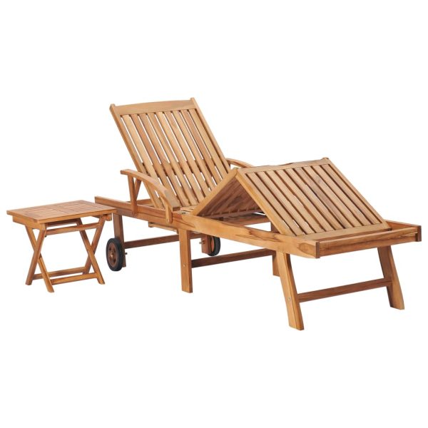 Espreguiçadeiras com mesa 2 pcs madeira de teca maciça - Image 5