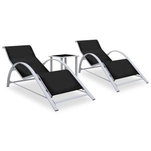 Espreguiçadeiras com mesa 2 pcs alumínio preto