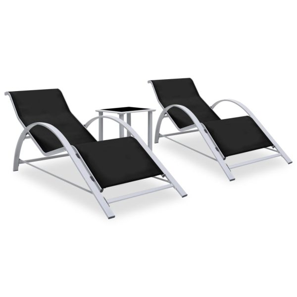 Espreguiçadeiras com mesa 2 pcs alumínio preto