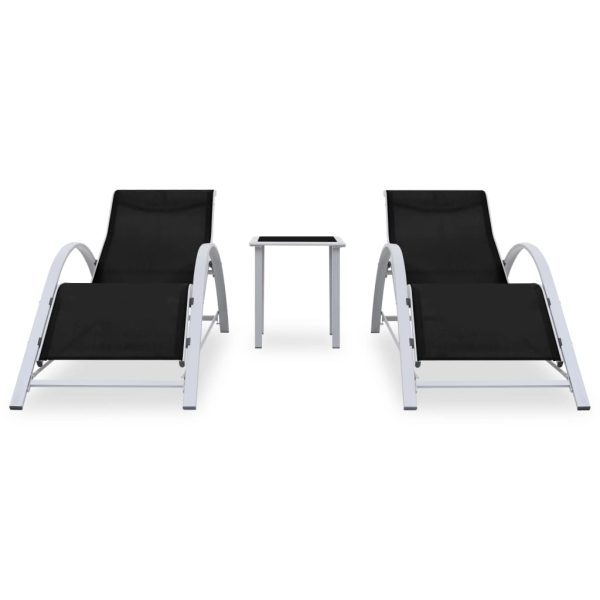 Espreguiçadeiras com mesa 2 pcs alumínio preto - Image 2
