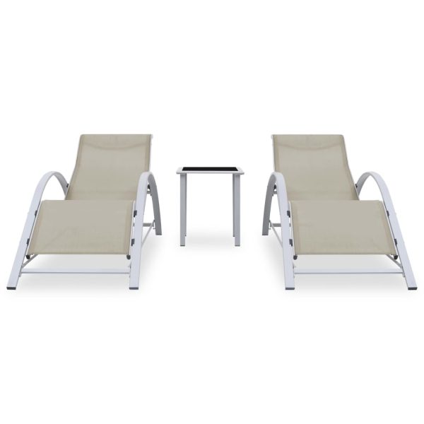 Espreguiçadeiras com mesa 2 pcs alumínio cor creme - Image 2