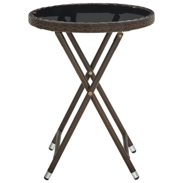 Mesa de chá 60 cm vime PE e vidro temperado castanho - Image 3