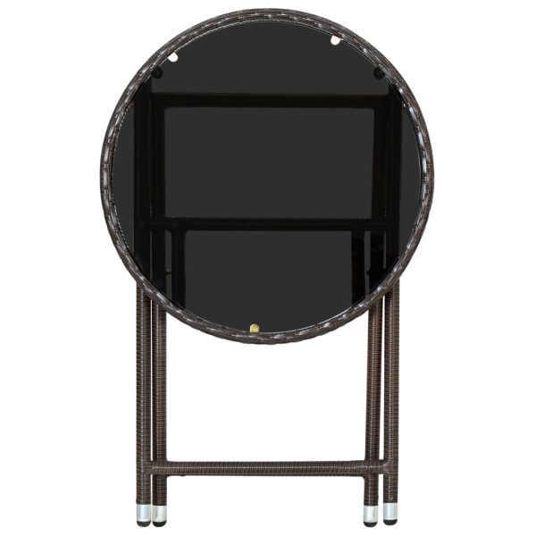 Mesa de chá 60 cm vime PE e vidro temperado castanho - Image 5