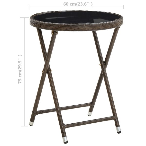 Mesa de chá 60 cm vime PE e vidro temperado castanho - Image 6