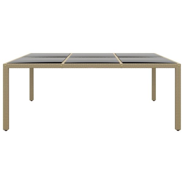 Mesa de jardim 200x150x75 cm vidro temperado e vime PE bege - Image 2