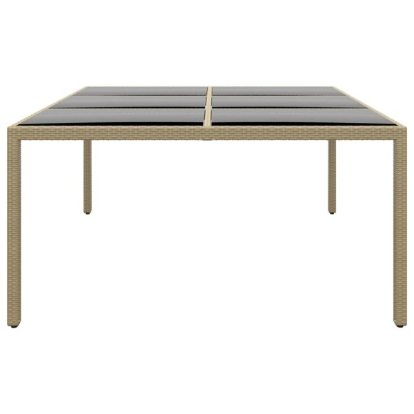 Mesa de jardim 200x150x75 cm vidro temperado e vime PE bege - Image 3