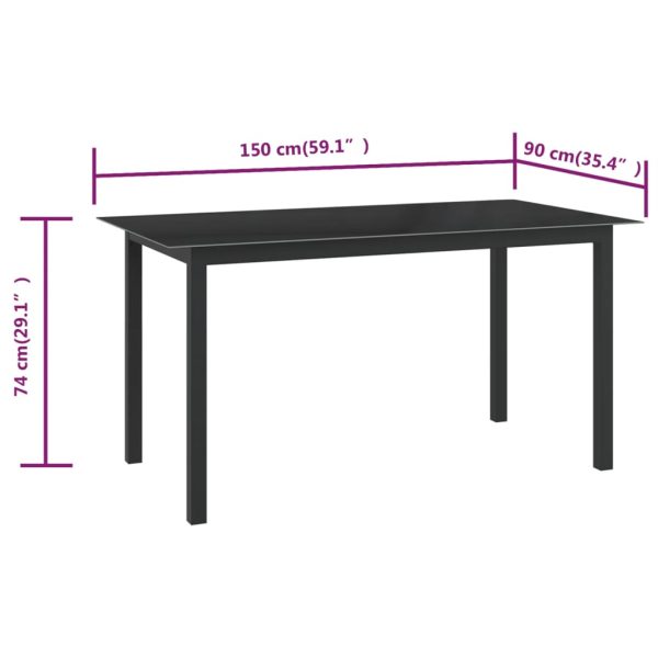 Mesa de jardim em alumínio e vidro 150x90x74 cm preto - Image 5