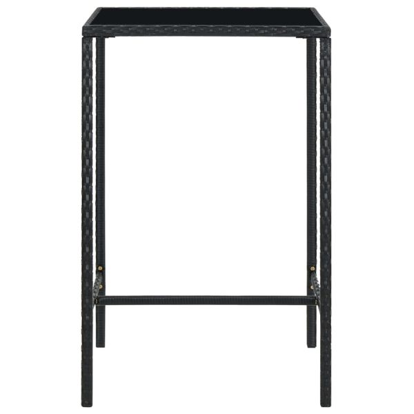 Mesa de bar para jardim 70x70x110 cm vidro e vime PE preto - Image 2