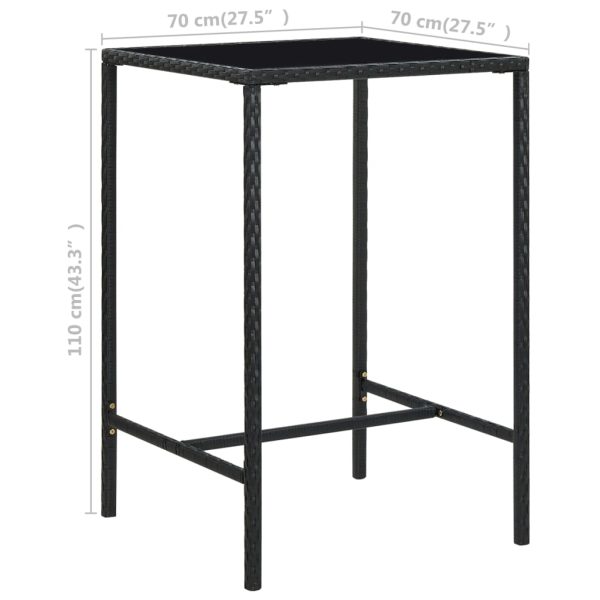 Mesa de bar para jardim 70x70x110 cm vidro e vime PE preto - Image 6