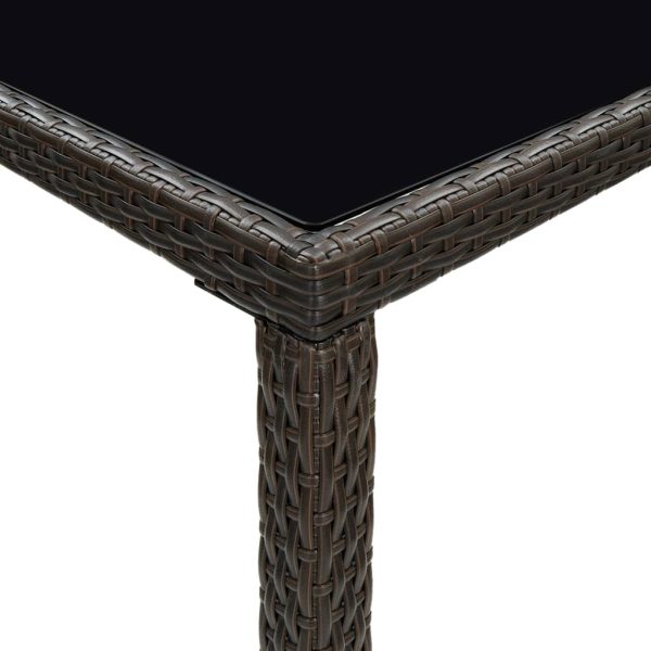 Mesa de bar para jardim 130x60x110 cm vidro e vime PE castanho - Image 5