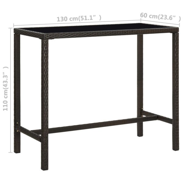 Mesa de bar para jardim 130x60x110 cm vidro e vime PE castanho - Image 6