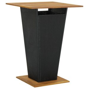Mesa de bar 80x80x110 cm vime PE e acácia maciça preto