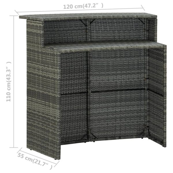Mesa de bar para jardim 120x55x110 cm vime PE cinzento - Image 8