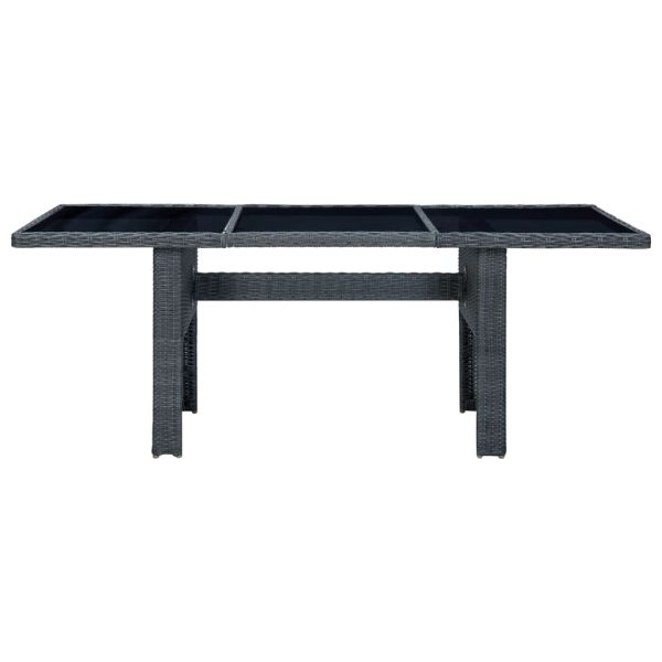 Mesa de jardim vime PE e vidro temperado cinzento-escuro - Image 2