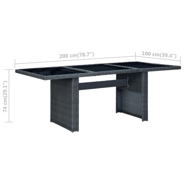 Mesa de jardim vime PE e vidro temperado cinzento-escuro - Image 5