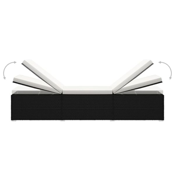 3 pcs espreguiçadeiras jardim c/ mesa de centro vime PE preto - Image 6
