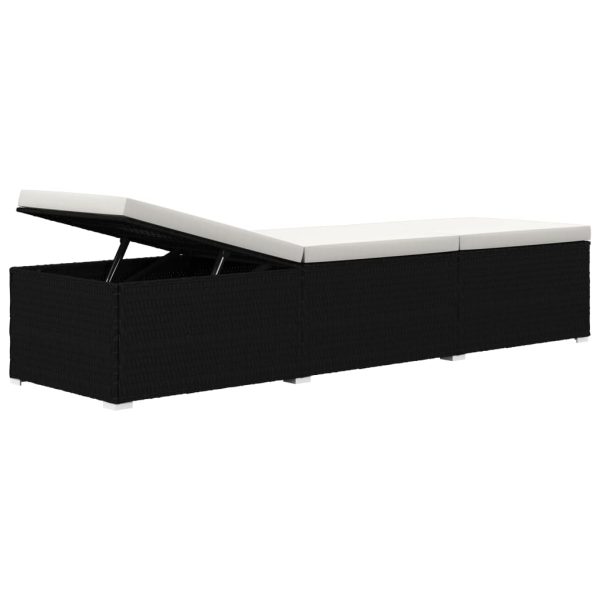 3 pcs espreguiçadeiras jardim c/ mesa de centro vime PE preto - Image 7