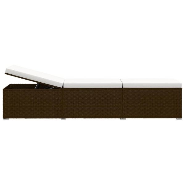 3 pcs espreguiçadeiras jardim c/ mesa centro vime PE castanho - Image 3