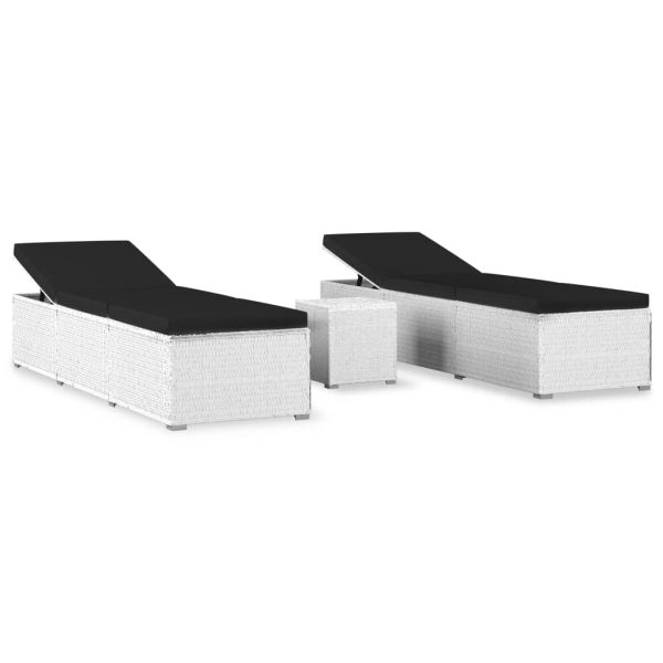3 pcs espreguiçadeiras jardim c/ mesa de centro vime PE branco - Image 2