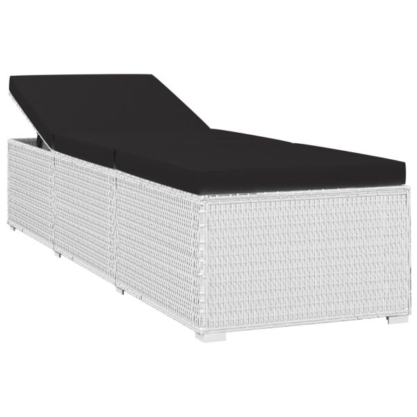 3 pcs espreguiçadeiras jardim c/ mesa de centro vime PE branco - Image 4