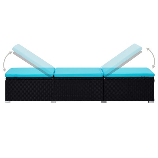 3 pcs espreguiçadeiras jardim c/ mesa de centro vime PE preto - Image 5