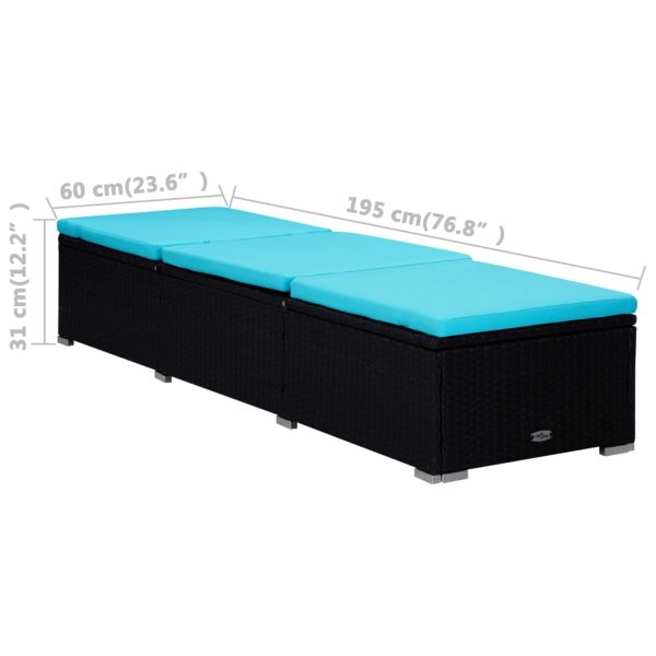 3 pcs espreguiçadeiras jardim c/ mesa de centro vime PE preto - Image 9