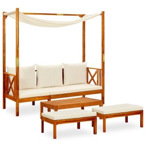 Banco de jardim com mesa e apoios de pés acácia maciça