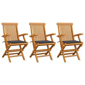 Cadeiras de jardim c/ almofadões antracite 3 pcs teca maciça