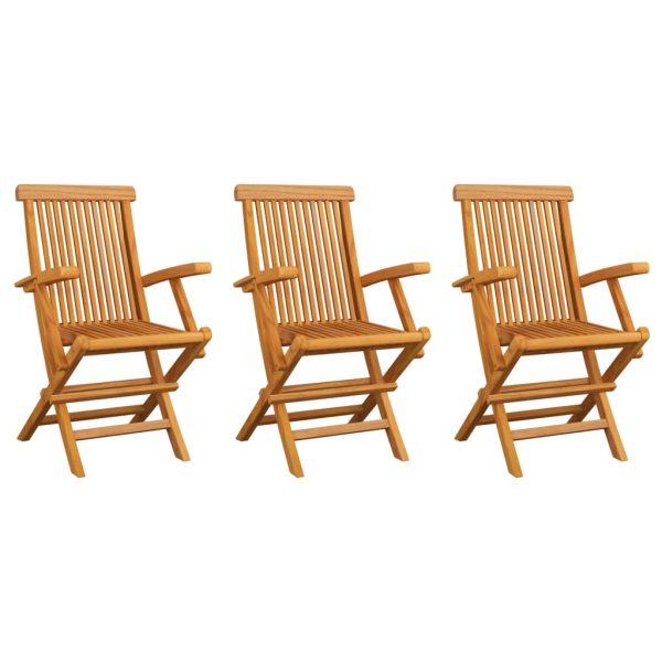 Cadeiras de jardim c/ almofadões branco nata 3 pcs teca maciça - Image 8