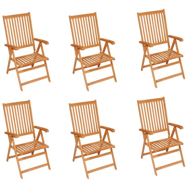 Cadeiras de jardim c/ almofadões vermelhos 6 pcs teca maciça - Image 2