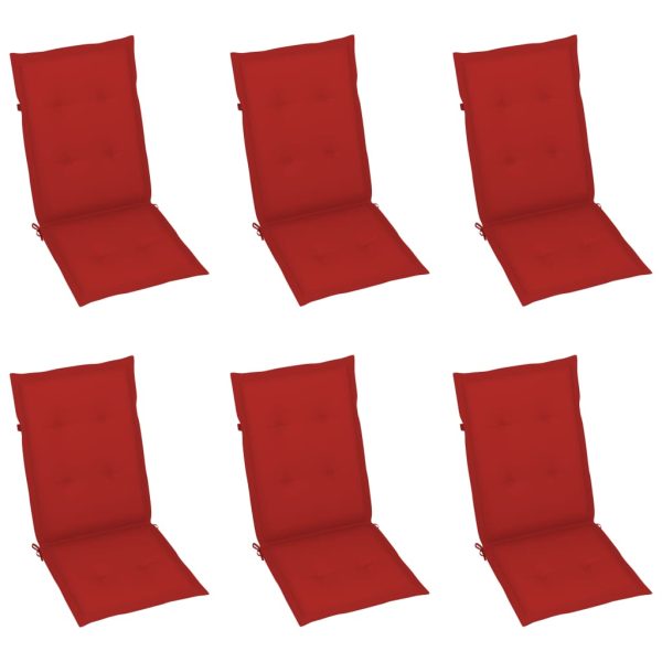 Cadeiras de jardim c/ almofadões vermelhos 6 pcs teca maciça - Image 6