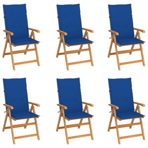 Cadeiras de jardim c/ almofadões azul real 6 pcs teca maciça