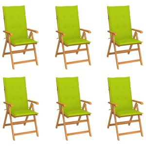Cadeiras jardim c/ almofadões verde brilhante 6 pcs teca maciça