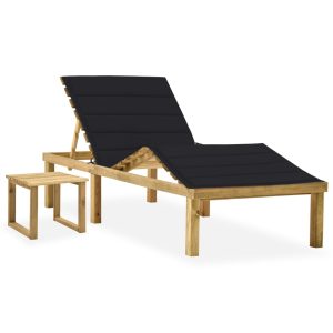 Espreguiçadeira de jardim com mesa e almofadão pinho impregnado