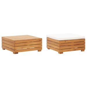Conjunto mesa e apoio de pés jardim c/ almofadão acácia maciça