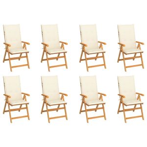 Cadeiras de jardim reclináveis c/ almofadões 8 pcs teca maciça