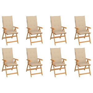 Cadeiras de jardim reclináveis c/ almofadões 8 pcs teca maciça
