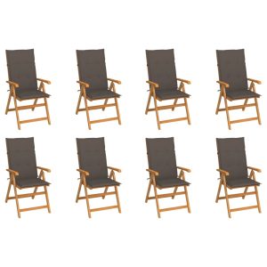 Cadeiras de jardim reclináveis c/ almofadões 8 pcs teca maciça