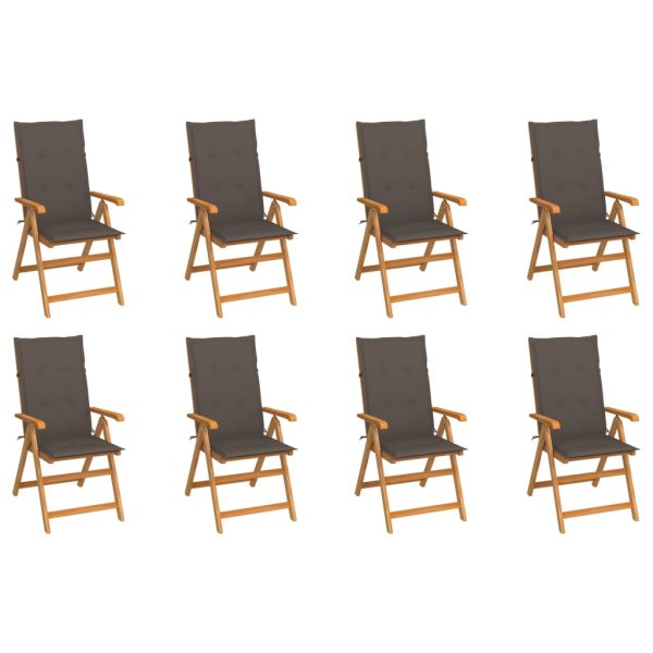 Cadeiras de jardim reclináveis c/ almofadões 8 pcs teca maciça