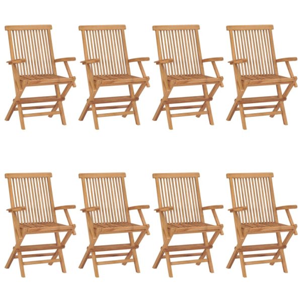 Cadeiras de jardim c/ almofadões cinzentos 8 pcs teca maciça - Image 2