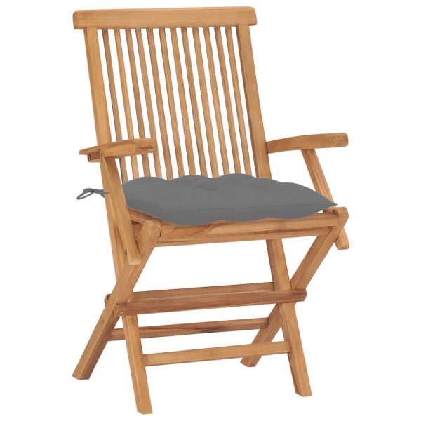 Cadeiras de jardim c/ almofadões cinzentos 8 pcs teca maciça - Image 3