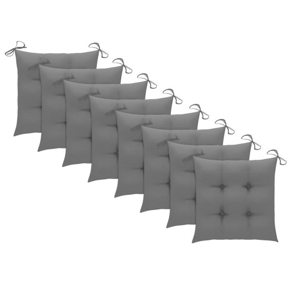 Cadeiras de jardim c/ almofadões cinzentos 8 pcs teca maciça - Image 9