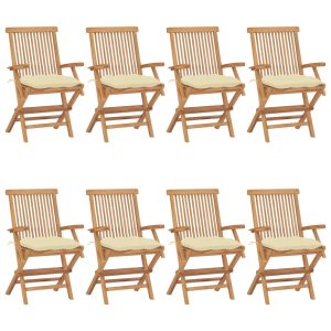 Cadeiras de jardim c/ almofadões branco nata 8 pcs teca maciça