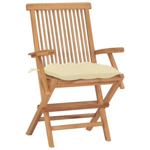 Cadeiras de jardim c/ almofadões branco nata 8 pcs teca maciça - Image 3