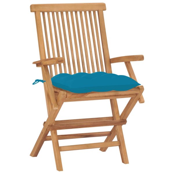 Cadeiras de jardim c/ almofadões azuis-claros 8 pcs teca maciça - Image 3