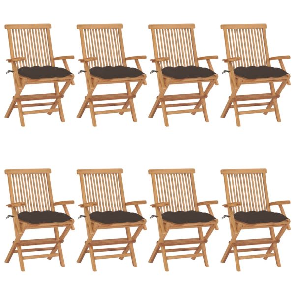 Cadeiras de jardim c/ almofadões cinza-acast. 8 pcs teca maciça