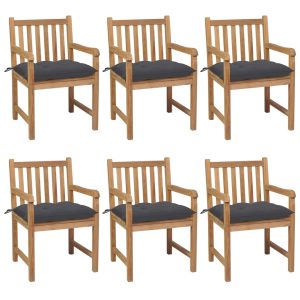 Cadeiras de jardim c/ almofadões antracite 6 pcs teca maciça